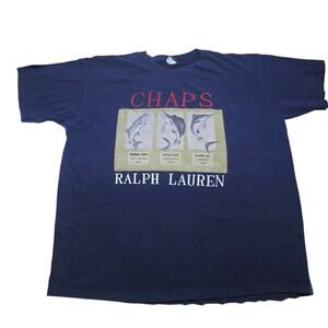 Vintage Chaps Ralph Lauren Fish Graphic T-Shirt Navy Men's Size XL 90's